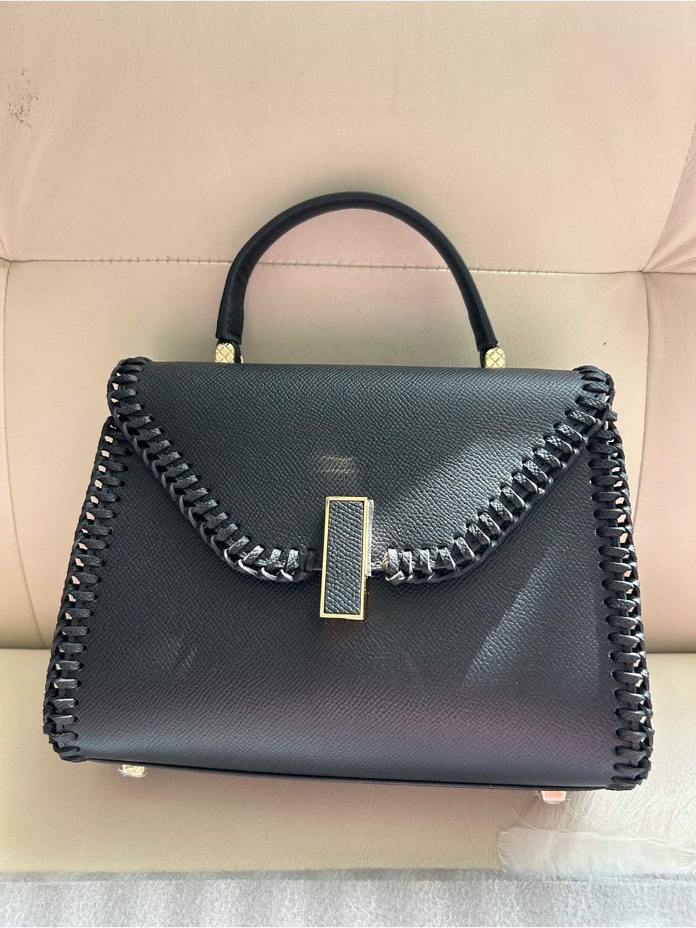 Black Top-Handle Bag with Gold Accent